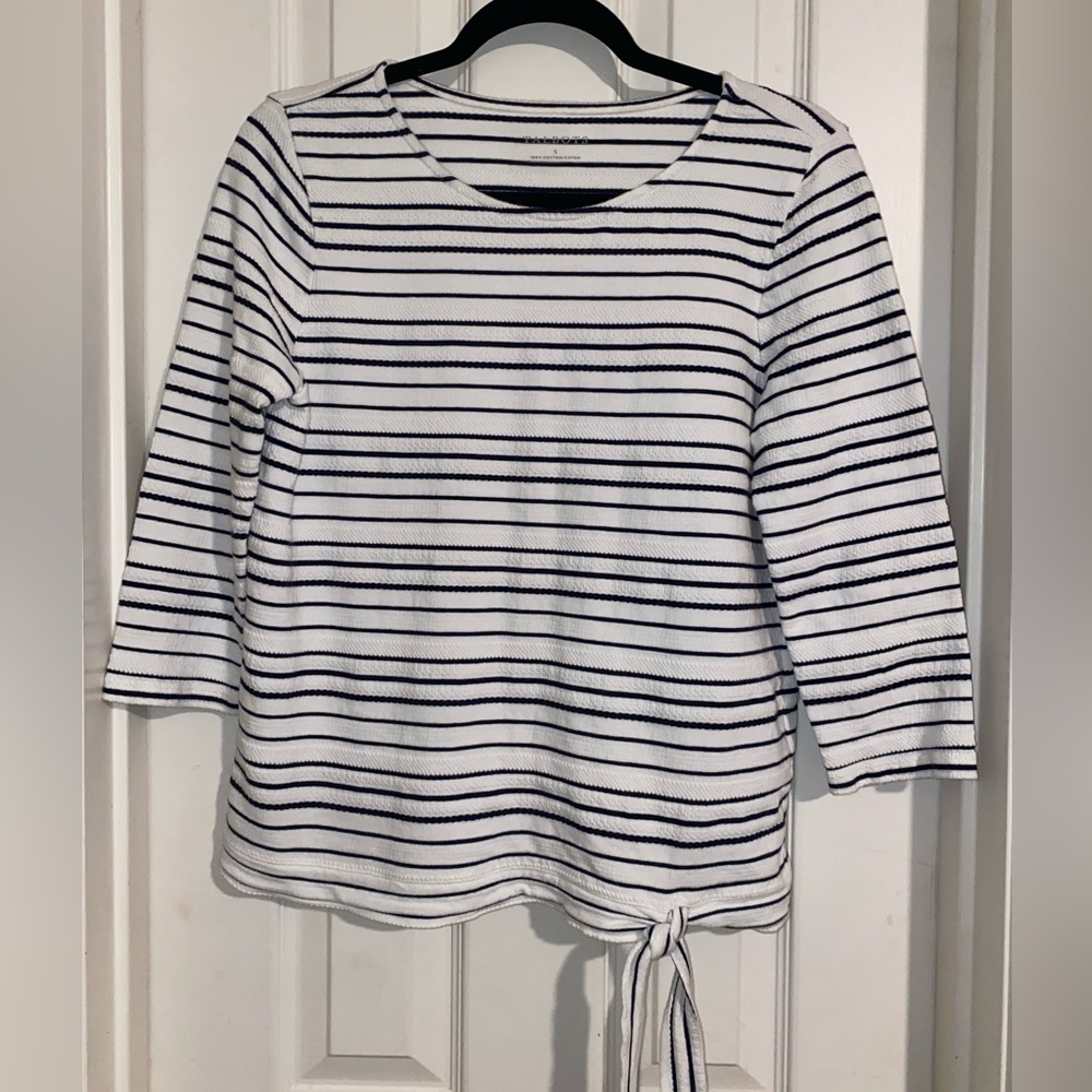 Talbots Black and White Striped Long‎ Sleeve Top